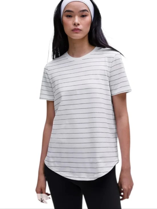 Lululemon Love Crewneck Striped Short-Sleeve Tee - White/Black Size 4/6 - Picture 1 of 7
